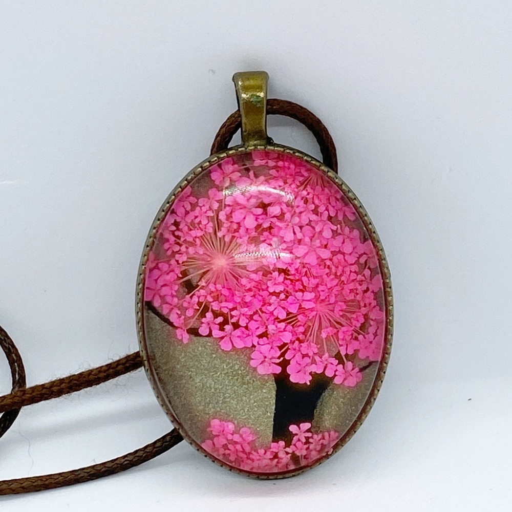 Stunning Hot Pink Pressed Flower Resin Necklace
